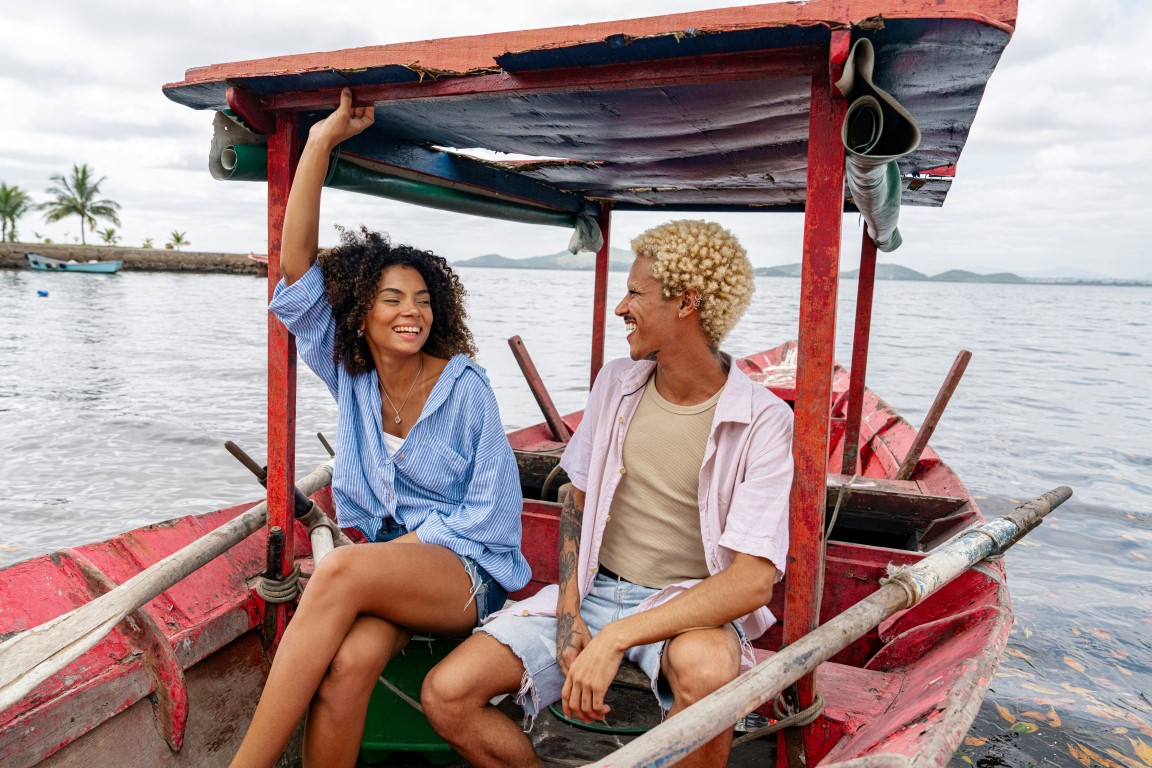 couple on vacation on a small boat